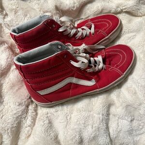 Vans Red and White High-Top Sneakers